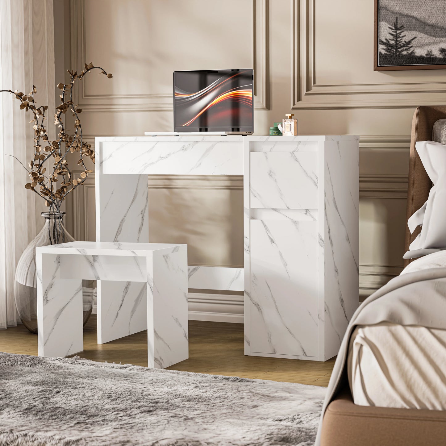 Dressing Table with Mirror and Storage - Makeup Vanity Desk for Girls