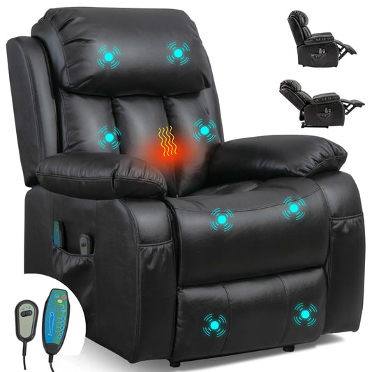 Electric Recliner Chair With Heat & Massage For Elderly - PU Leather