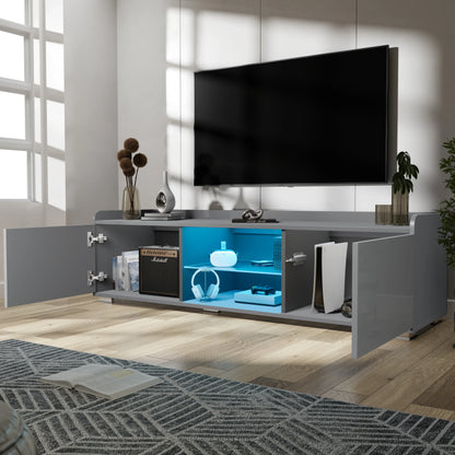 High Gloss LED TV Unit with Storage - Living Room TV Cabinet 140cm