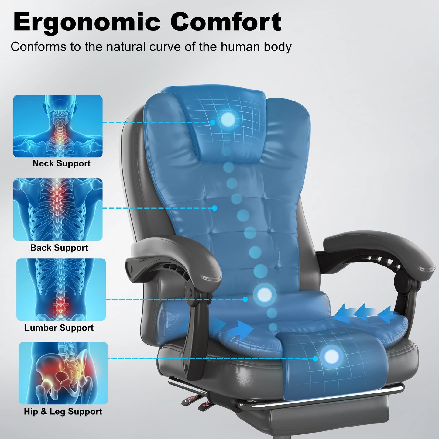 Executive Office Chair With Footrest - Ergonomic Reclining Desk Chair