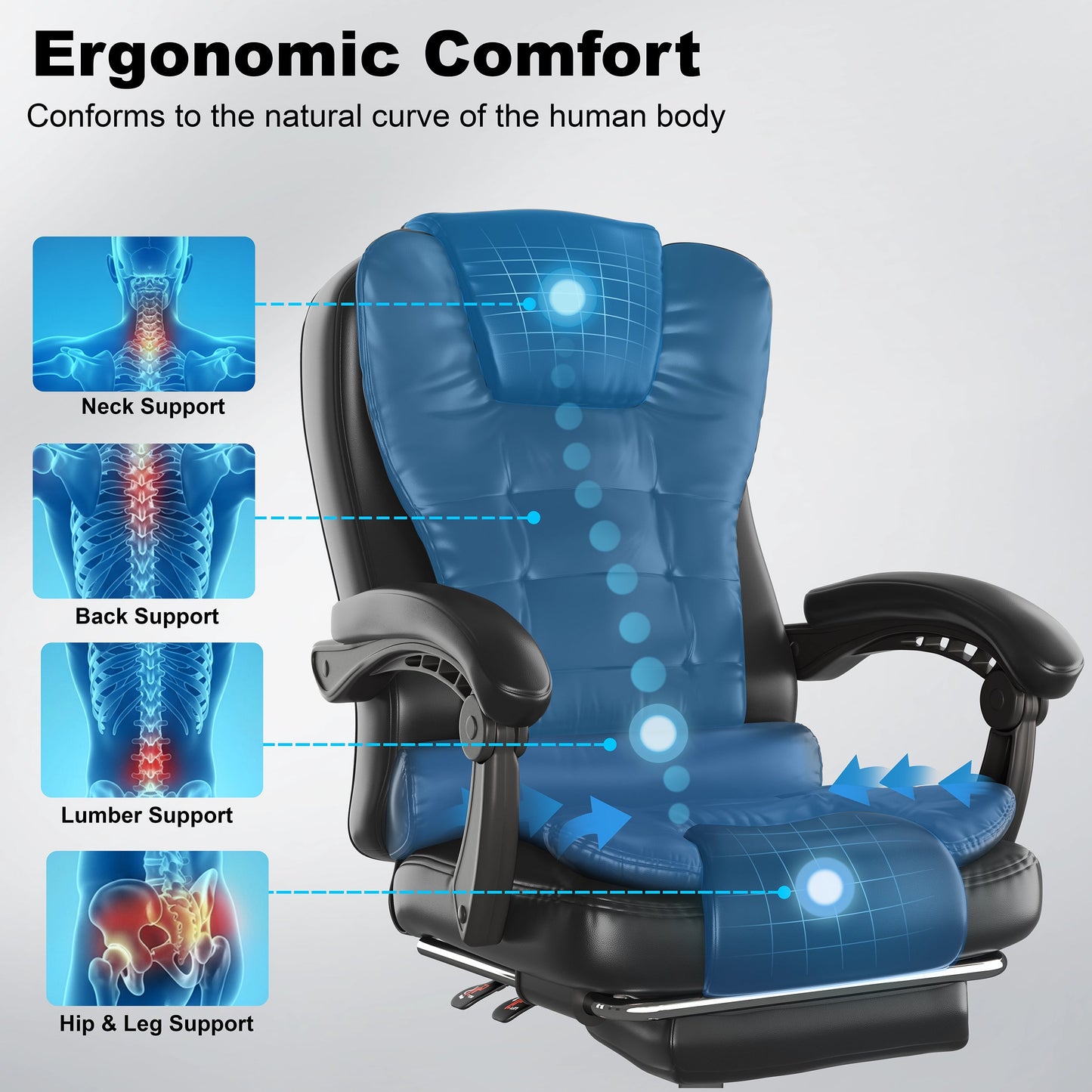 Executive Office Chair With Footrest - Ergonomic Reclining Desk Chair