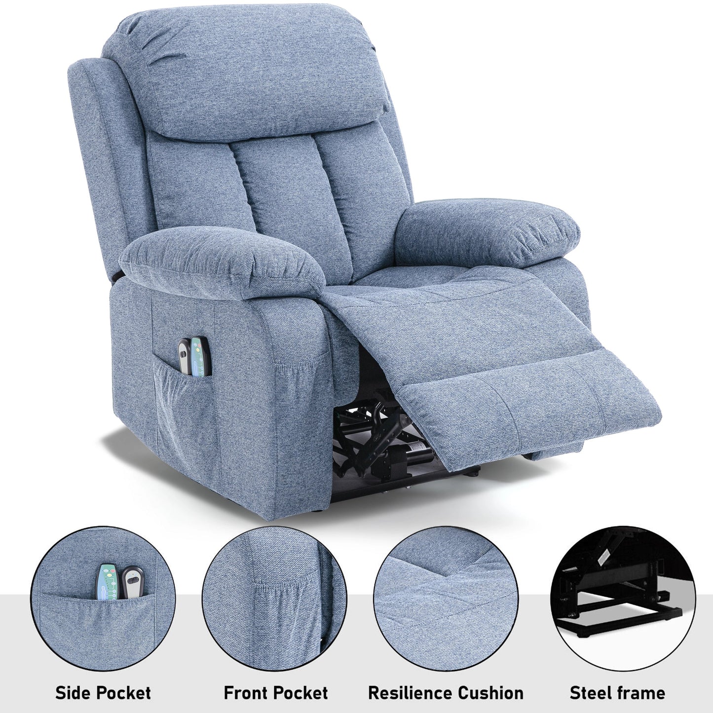 Fabric Recliner Chair With Heat And Massage - Armchair