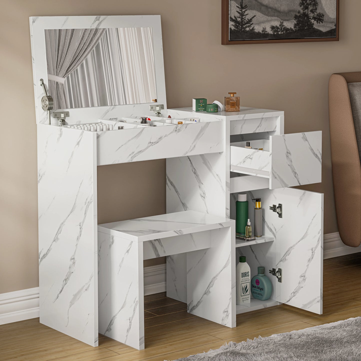 Dressing Table with Mirror and Storage - Makeup Vanity Desk for Girls