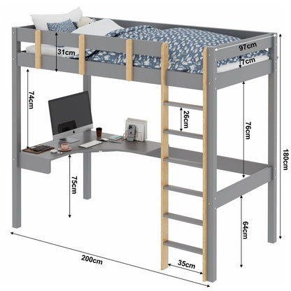 Bunk Bed With Desk - High Sleeper Loft Bed Frame For Kids