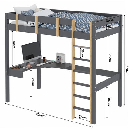 Bunk Bed With Desk - High Sleeper Loft Bed Frame For Kids