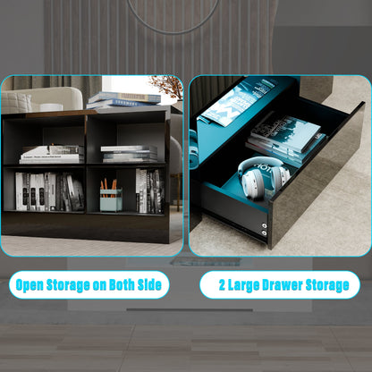 High Gloss Coffee Table with Storage Drawers & LED Lights