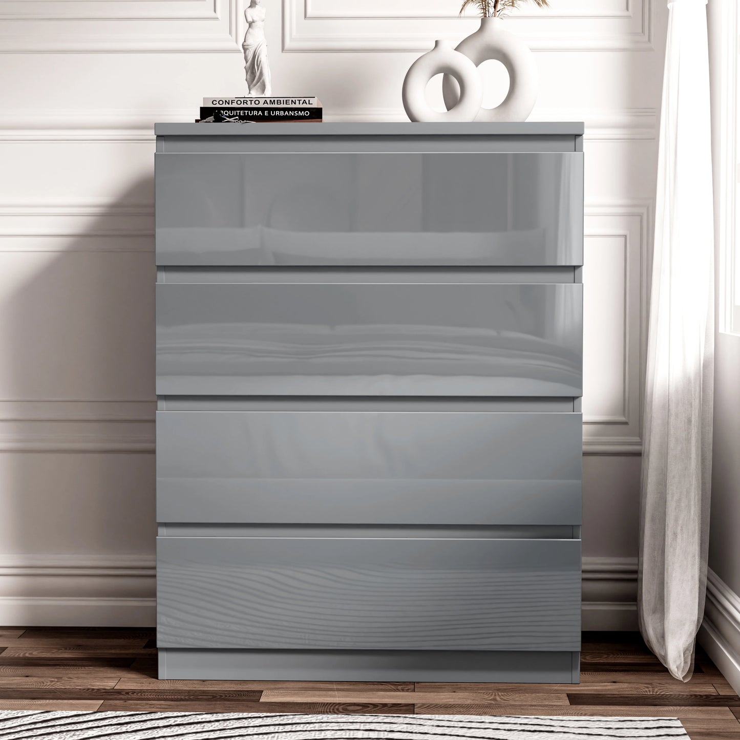 High Gloss 4 Drawer Chest of Drawers - Bedroom Drawers
