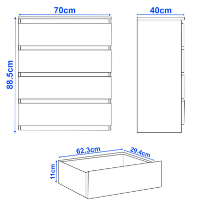 High Gloss 4 Drawer Chest of Drawers - Bedroom Drawers