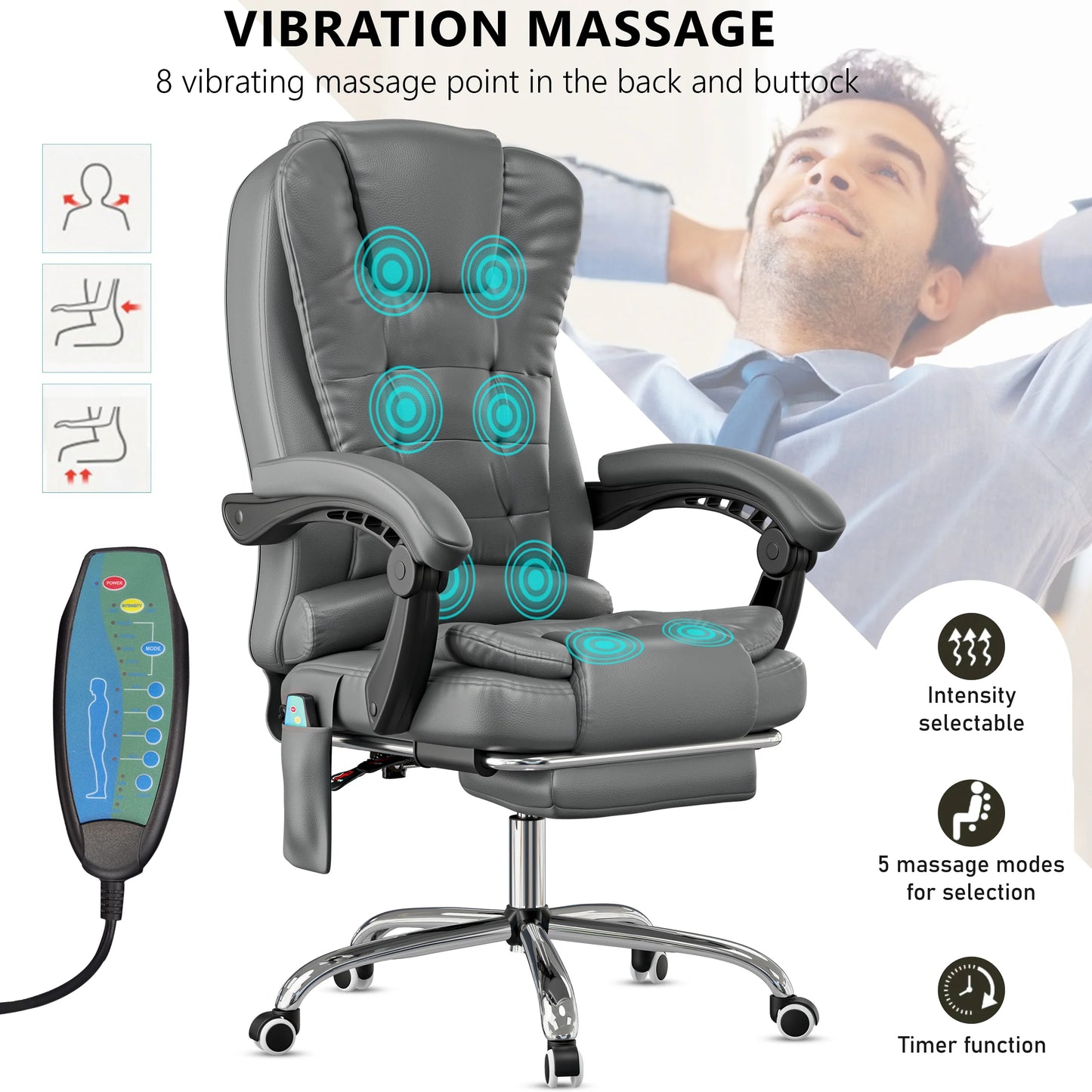 Massage Office Chair with Footrest - Ergonomic Desk Chair