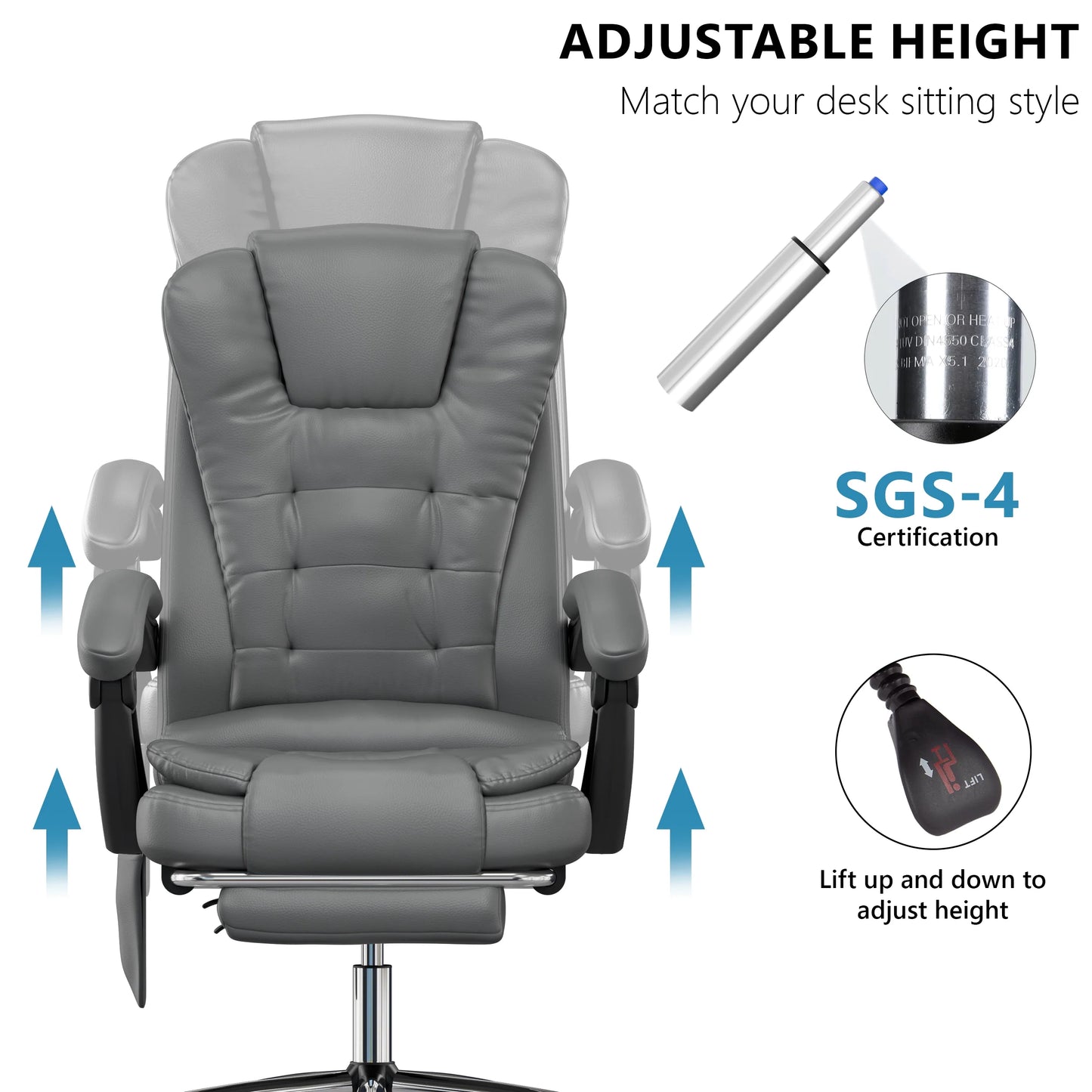 Massage Office Chair with Footrest - Ergonomic Desk Chair