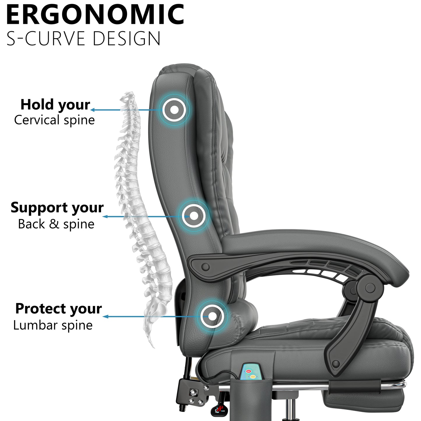 Massage Office Chair with Footrest - Ergonomic Desk Chair