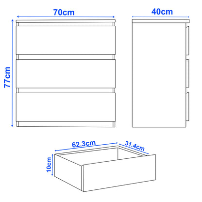 High Gloss 3 Drawer Chest - Small Chest of Drawers