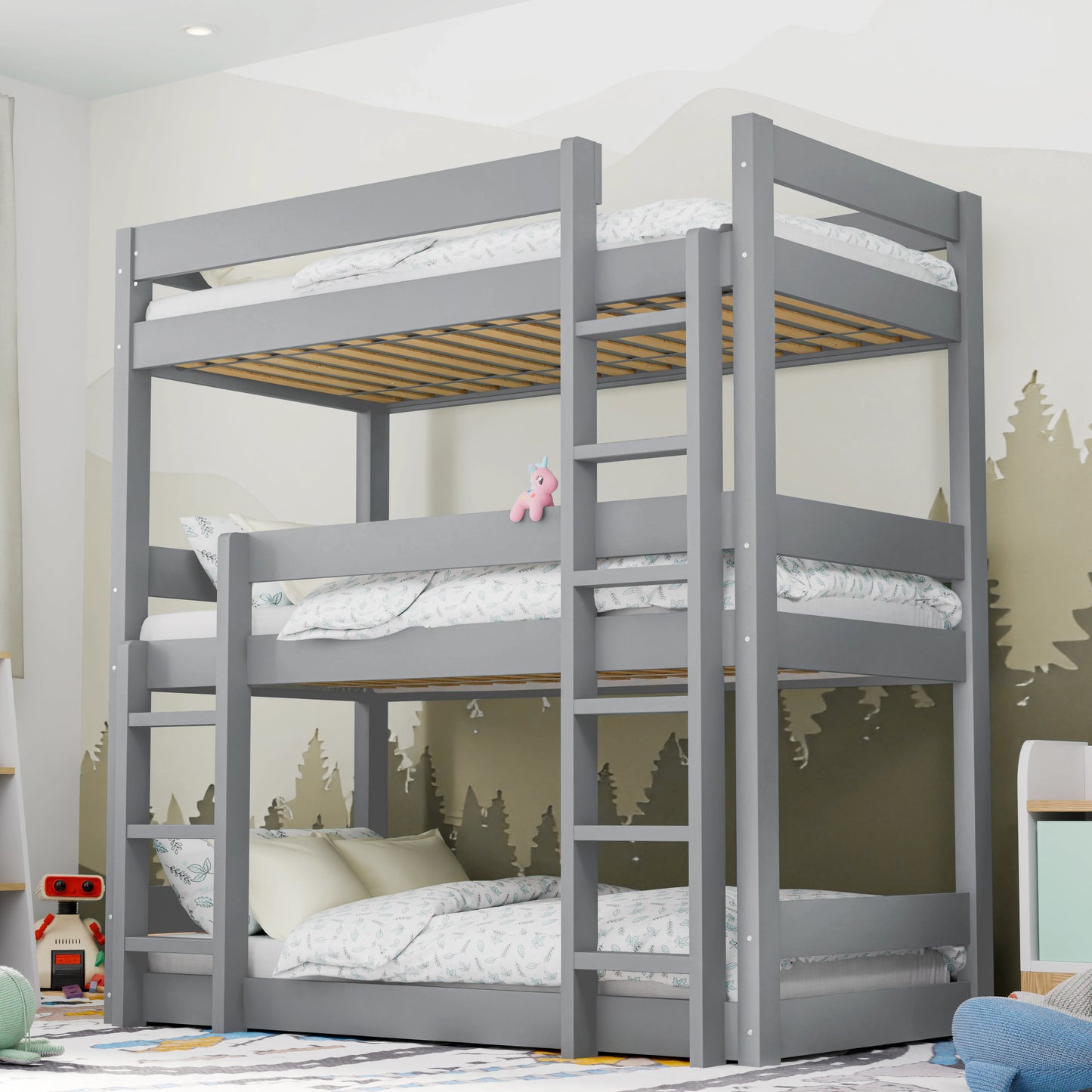 Wooden High Sleeper Triple Bunk Bed