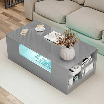 High Gloss Coffee Table with Storage Drawers & LED Lights