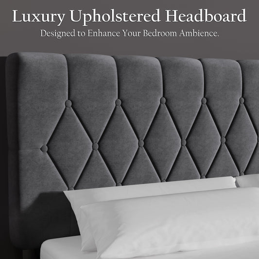 Chesterfield Velvet Upholstered Bed Frame With Adjustable Headboard