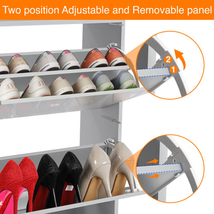 High Gloss 3 Door Shoe Cabinet | Slim Shoe Storage