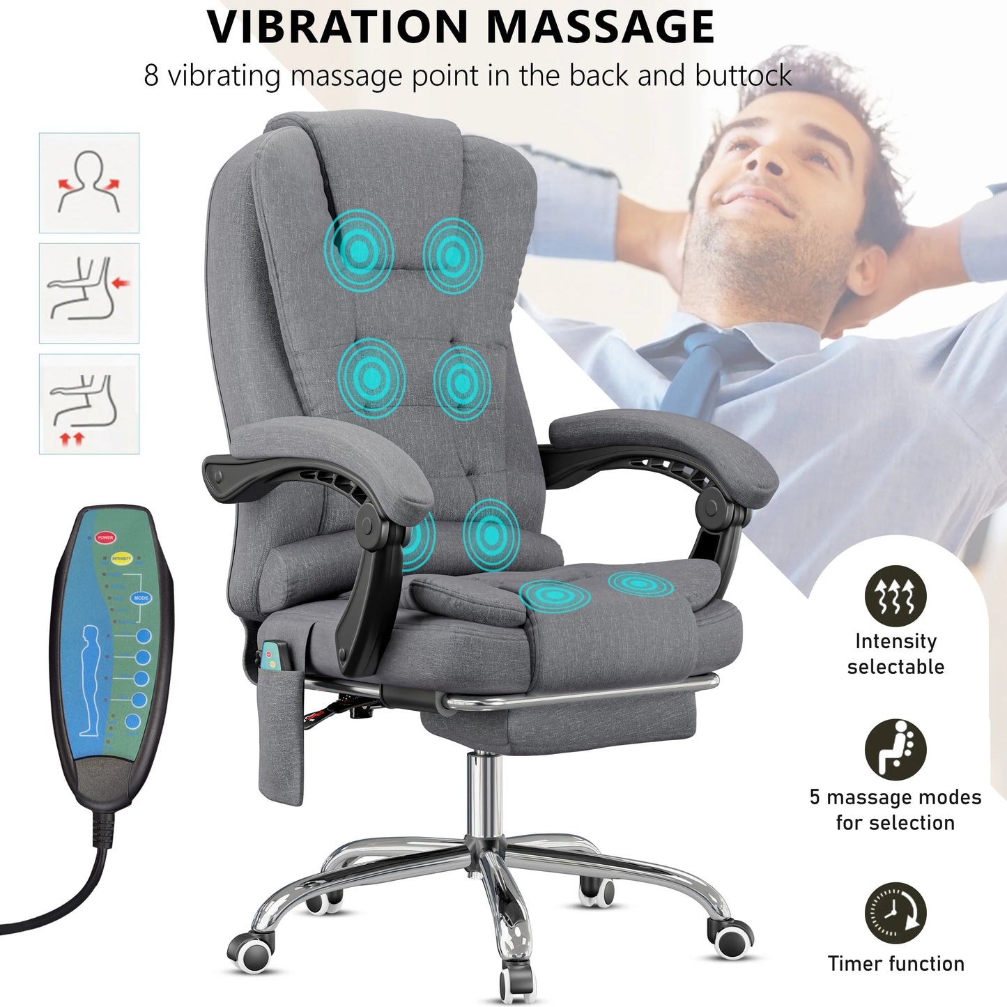 Massage Office Chair with Footrest - Ergonomic Desk Chair
