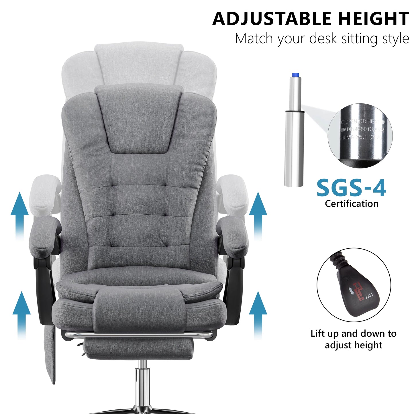 Massage Office Chair with Footrest - Ergonomic Desk Chair