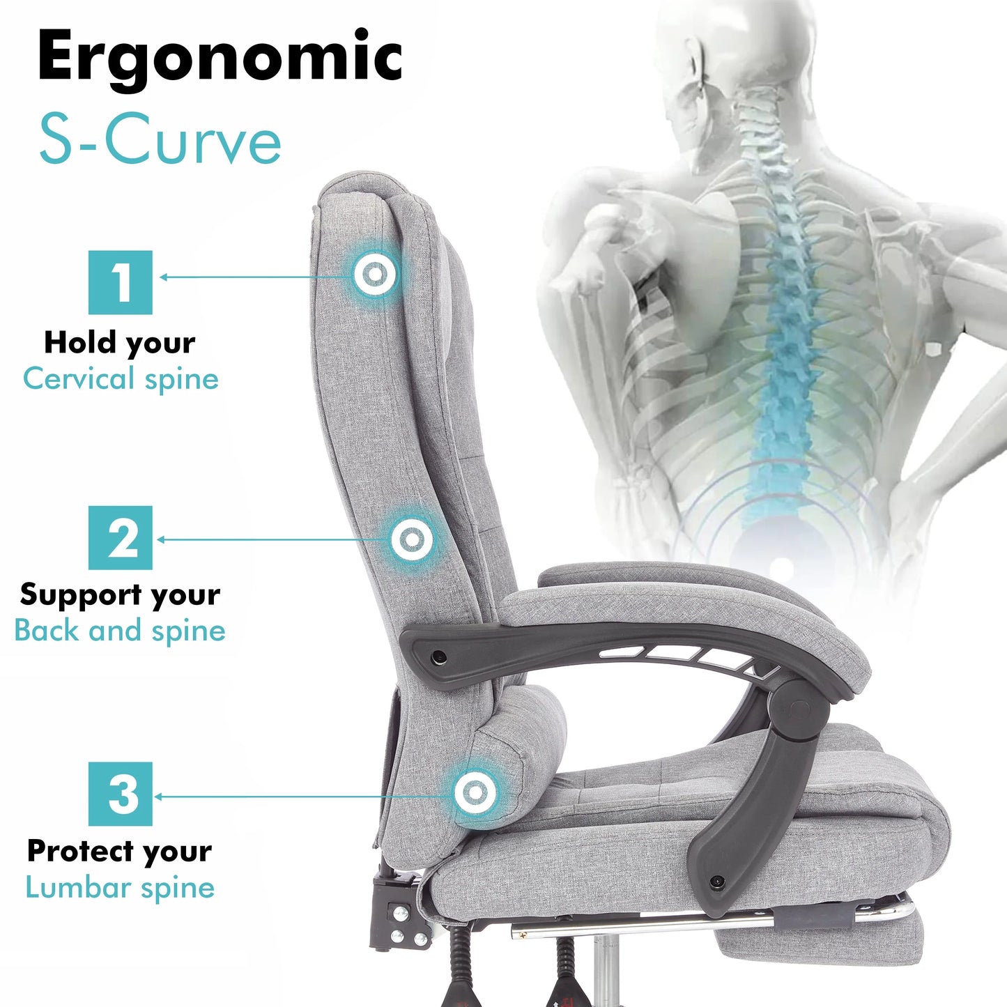 Executive Office Chair With Footrest - Ergonomic Reclining Desk Chair