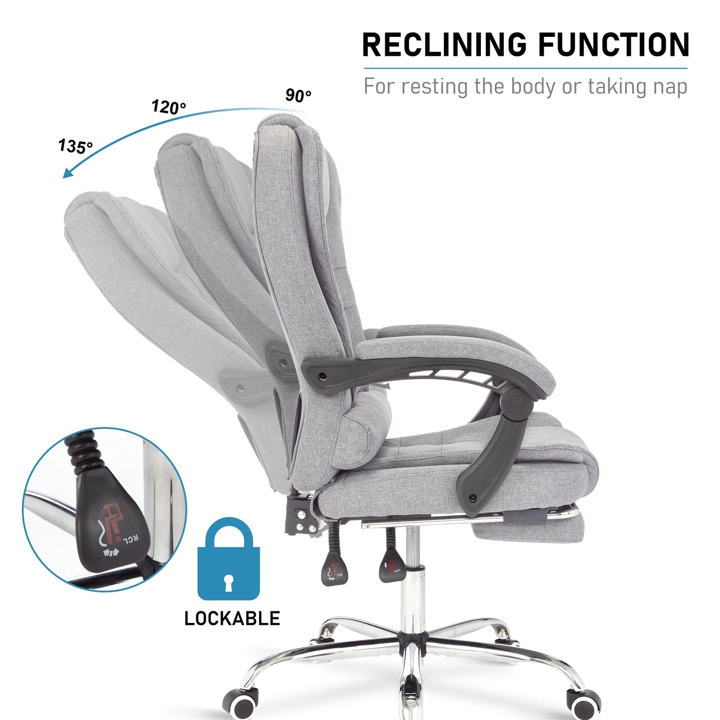 Executive Office Chair With Footrest - Ergonomic Reclining Desk Chair