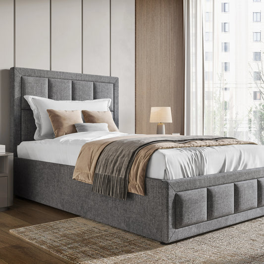 Linen Ottoman Bed Frame - End Lift Ottoman Storage Bed