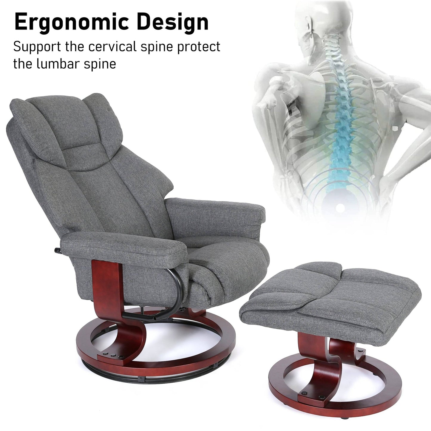 Swivel Recliner Chair with Footstool - Recliner Armchair