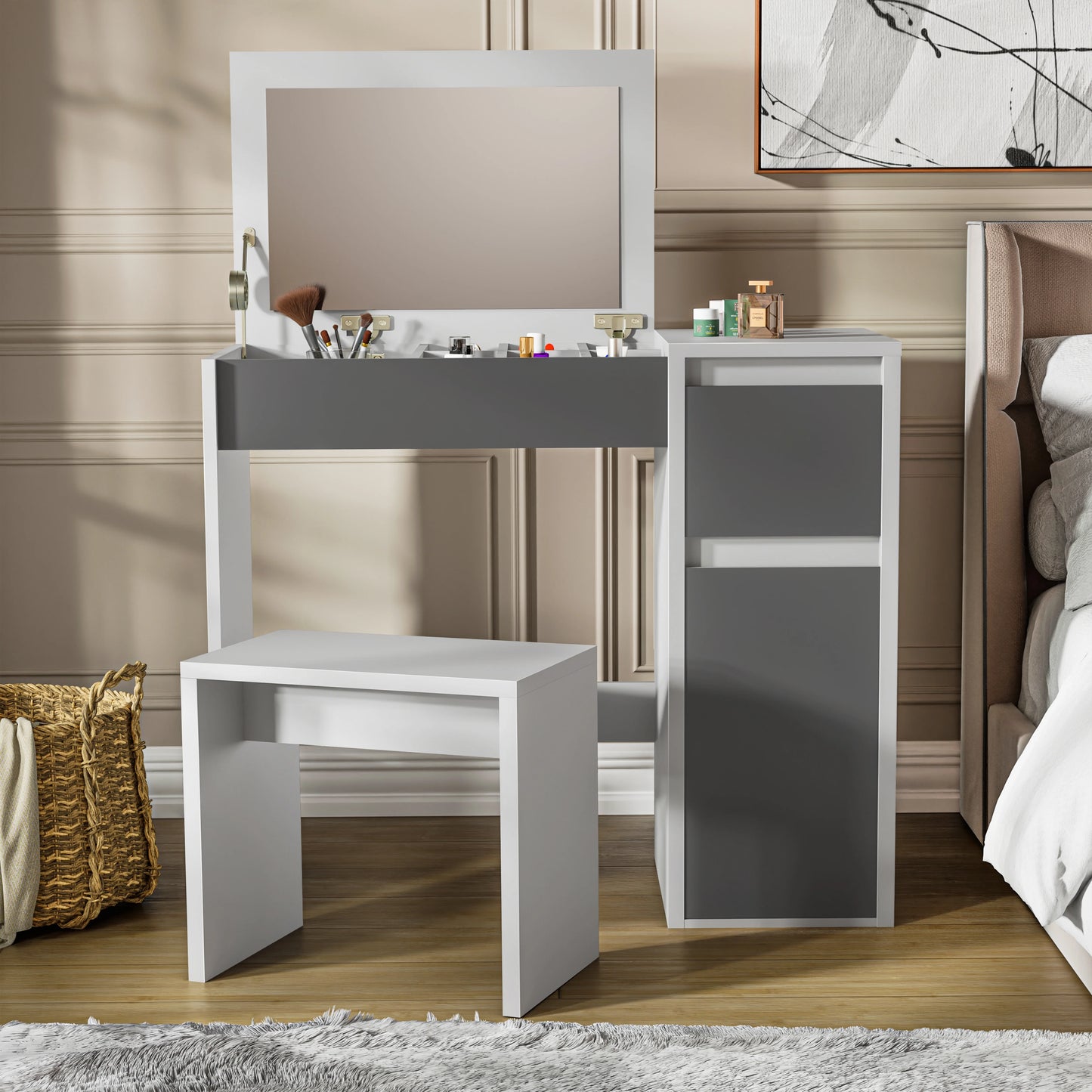 Dressing Table with Mirror and Storage - Makeup Vanity Desk for Girls