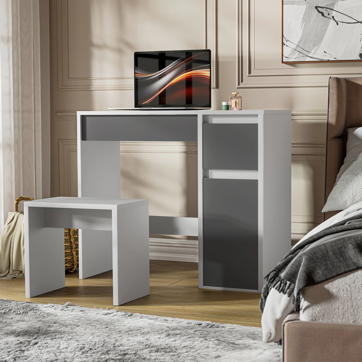 Dressing Table with Mirror and Storage - Makeup Vanity Desk for Girls