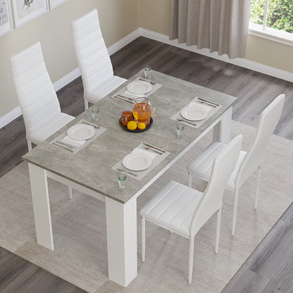 Grey Marble Finish 4-6 Seater Dining Table and Chairs Set