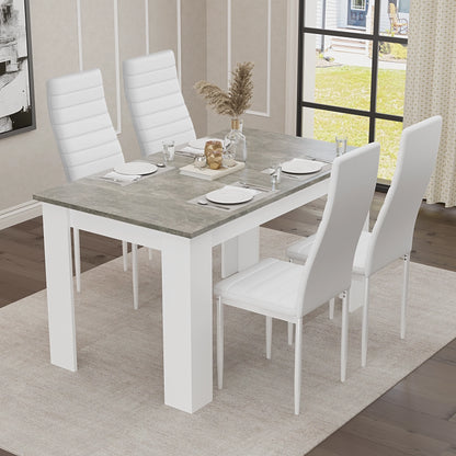 Grey Marble Finish 4-6 Seater Dining Table and Chairs Set
