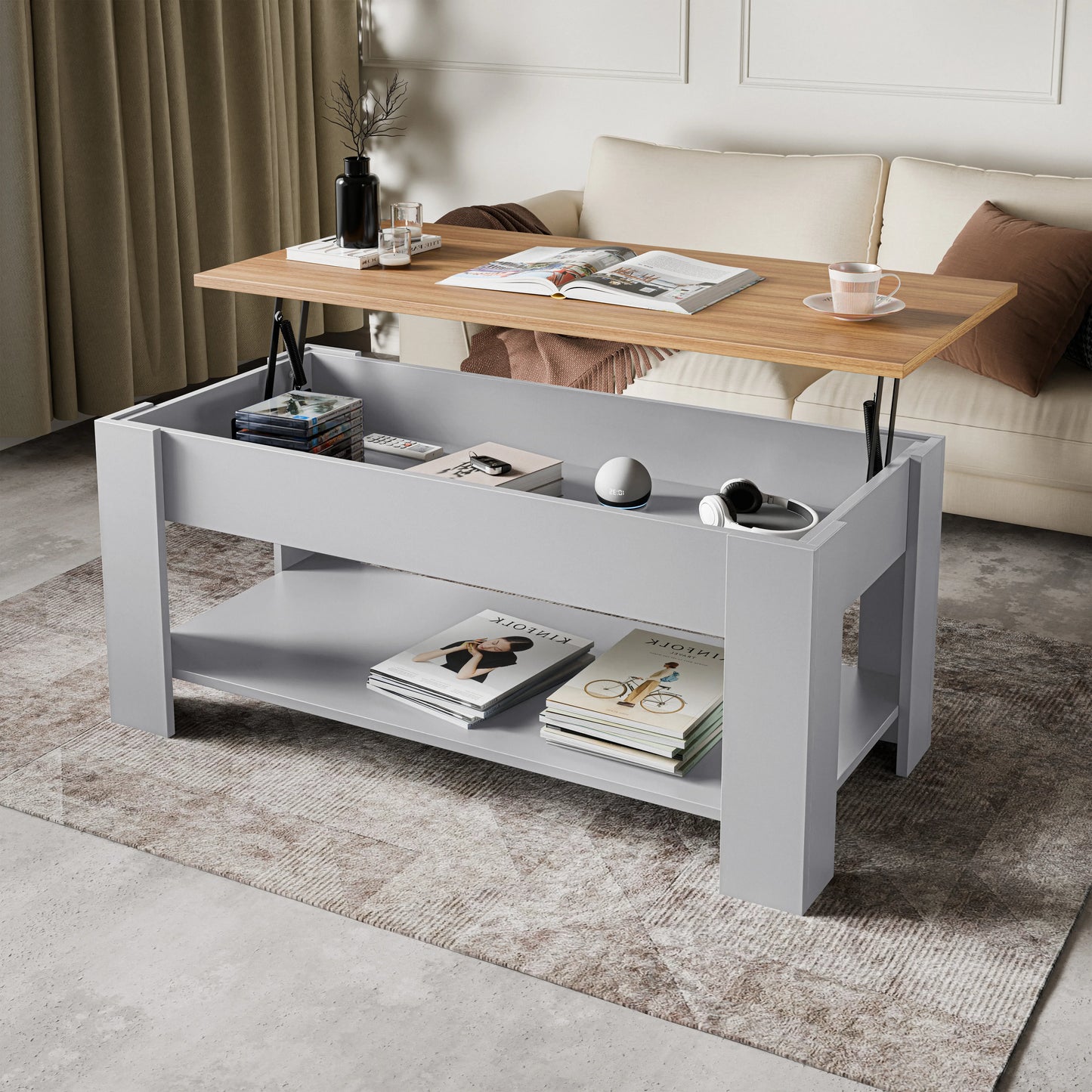 Lift top Coffee Table with Storage - Lift up Living Room Table 100cm