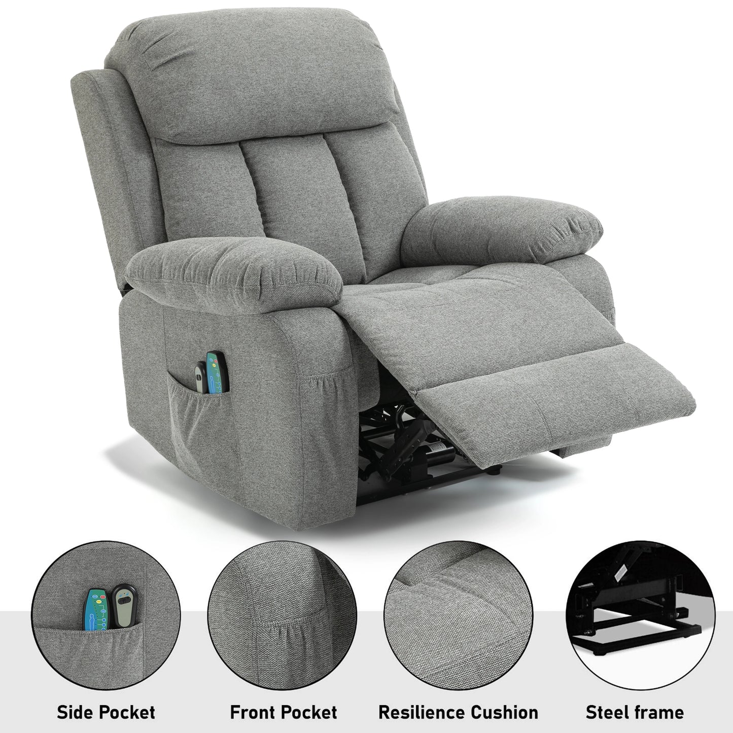 Fabric Recliner Chair With Heat And Massage - Armchair