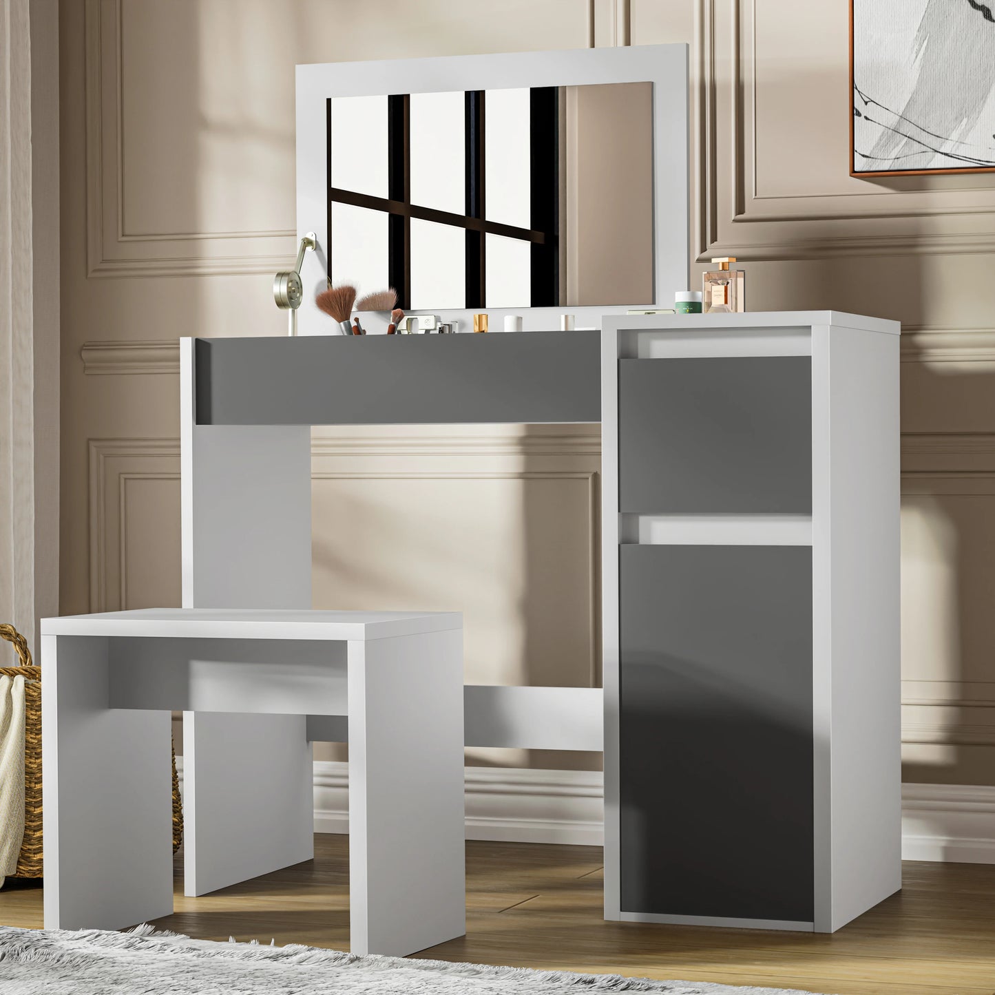 Dressing Table with Mirror and Storage - Makeup Vanity Desk for Girls