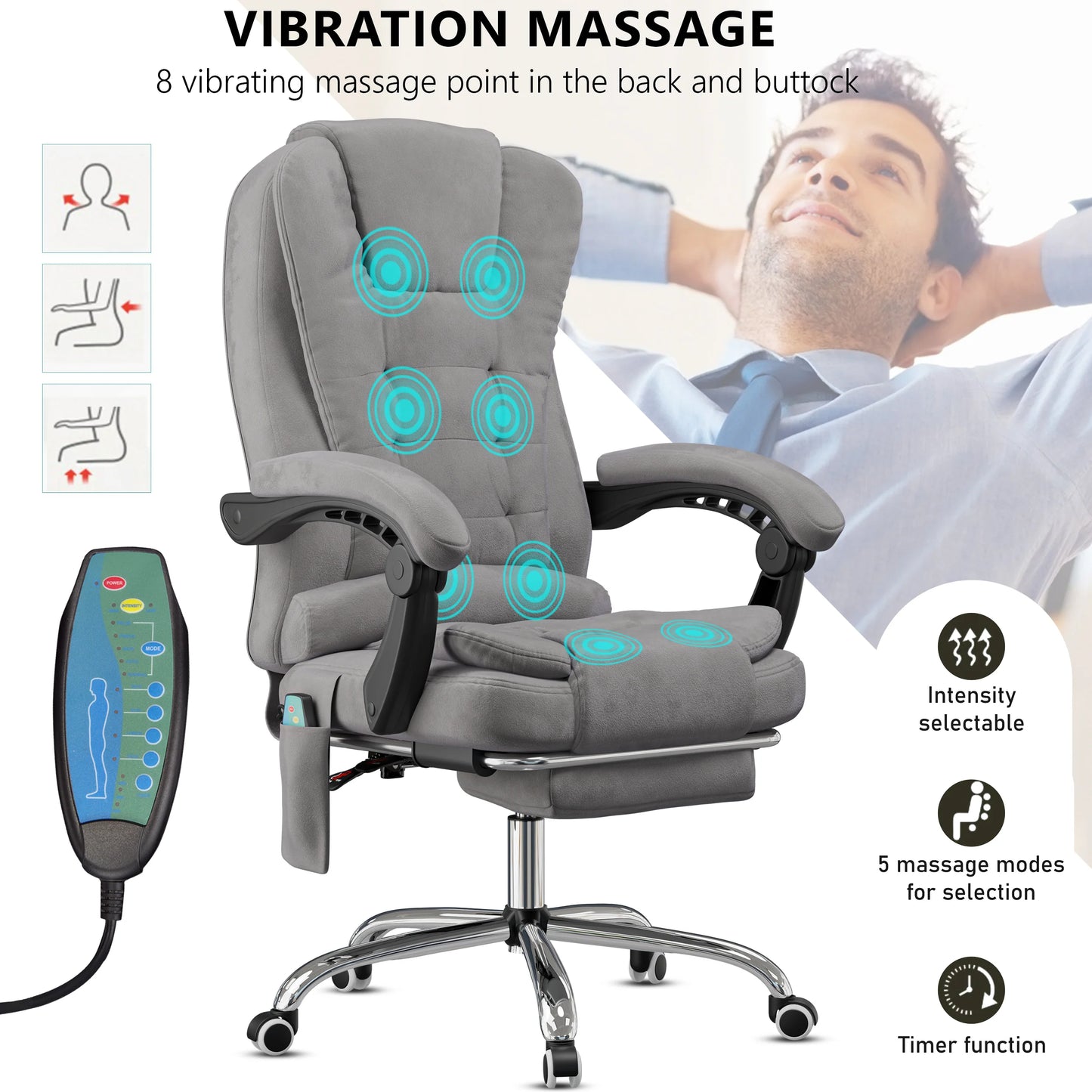 Massage Office Chair with Footrest - Ergonomic Desk Chair