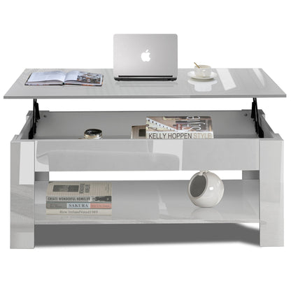 High Gloss Lift Top Coffee Table With Hidden Storage Shelf