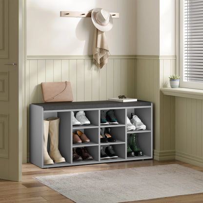 Hallway Shoe Storage Bench With Cushion & Adjustable Shelves