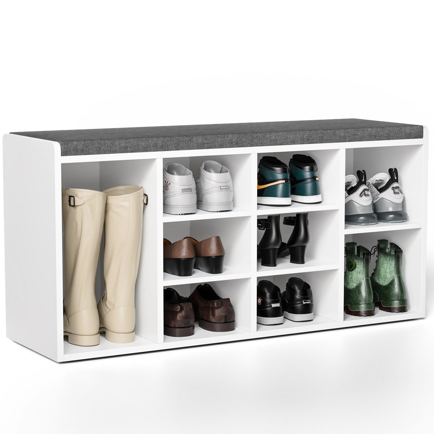 Hallway Shoe Storage Bench With Cushion & Adjustable Shelves
