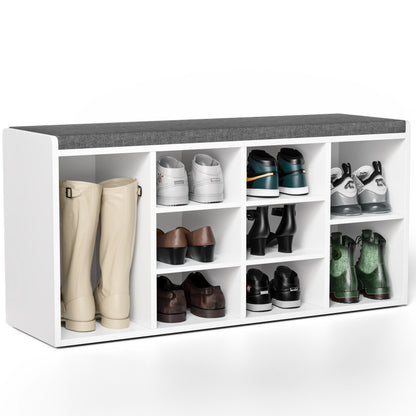 Hallway Shoe Storage Bench With Cushion & Adjustable Shelves