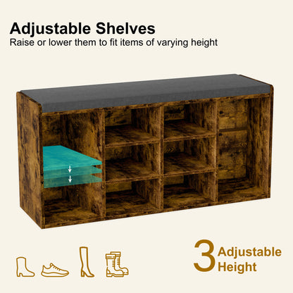 Hallway Shoe Storage Bench With Cushion & Adjustable Shelves