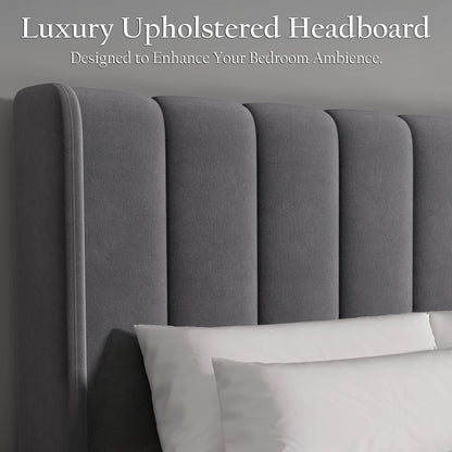 Vertical Line Velvet Upholstered Bed Frame Double & King Sizes