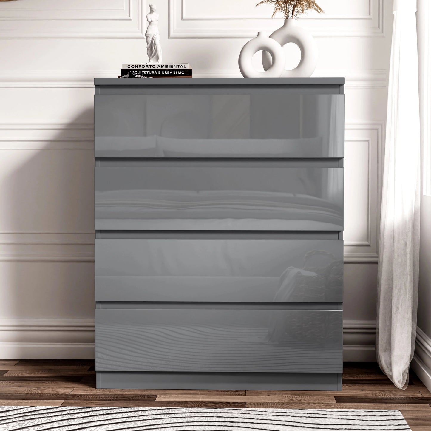High Gloss 4 Drawer Chest of Drawers - Bedroom Drawers