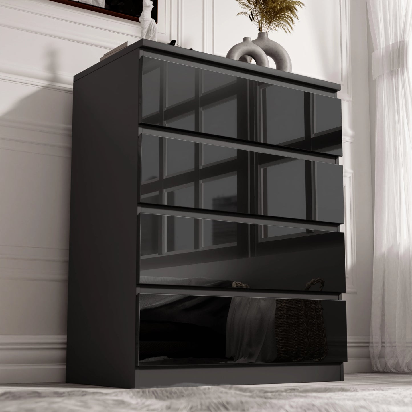 High Gloss 4 Drawer Chest of Drawers - Bedroom Drawers