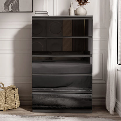 High Gloss Tall Chest of Drawers - 5 Drawer Chest Bedroom Drawers