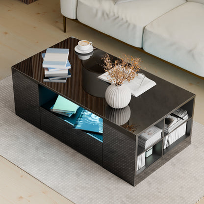 High Gloss Coffee Table with Storage Drawers & LED Lights