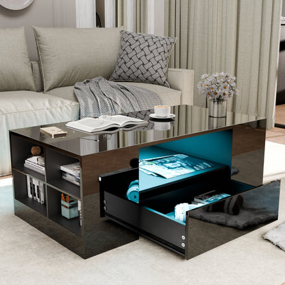 High Gloss Coffee Table with Storage Drawers & LED Lights