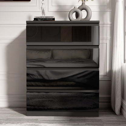 High Gloss 4 Drawer Chest of Drawers - Bedroom Drawers