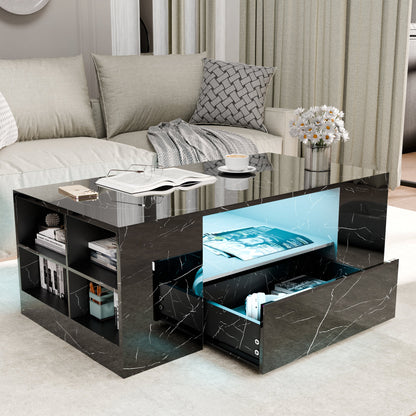 High Gloss Coffee Table with Storage Drawers & LED Lights