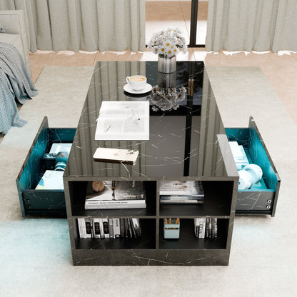 High Gloss Coffee Table with Storage Drawers & LED Lights