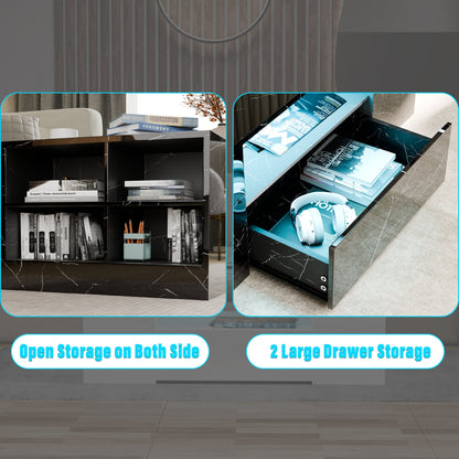 High Gloss Coffee Table with Storage Drawers & LED Lights