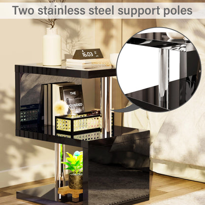 Small Sofa Side Table with Storage & LED - High Gloss End Table